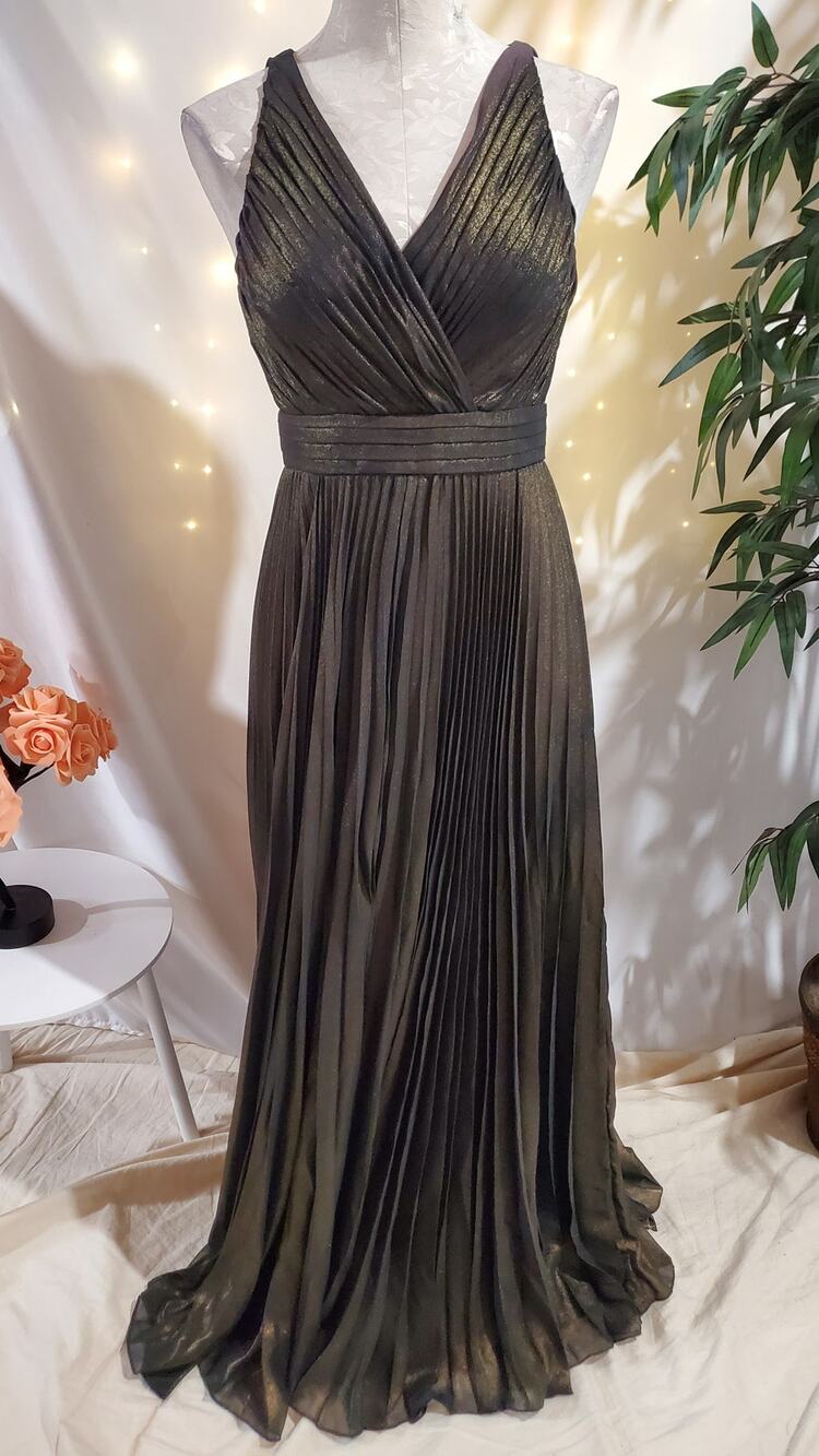 Aidan Mattox Foiled Chiffon Metallic Pleated Formal Gown Size 2 Wedding Event